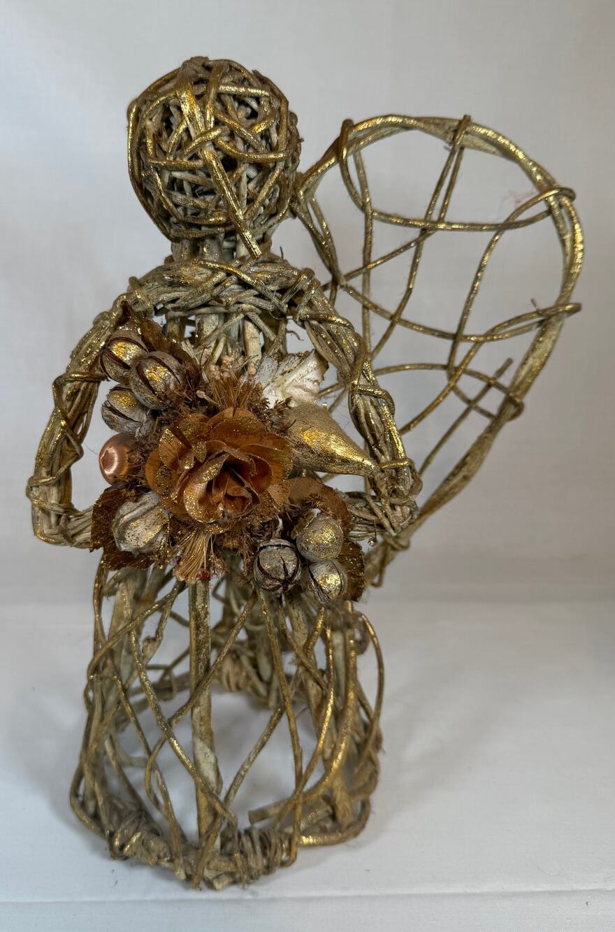 Vintage Primitive Grapevine Angel 70s 80s Rustic Christmas Twig Angel Folk Art
